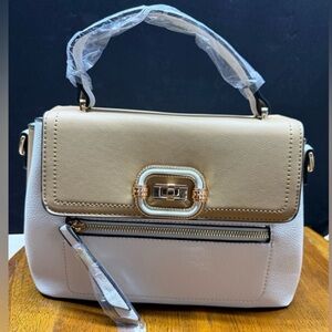 NWT Elegant Taupe and White Spacious Handbag - Includes Crossbody Strap